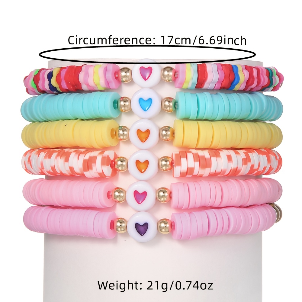 Macaron Heart Soft Clay Bracelet Set for Women - 6pcs